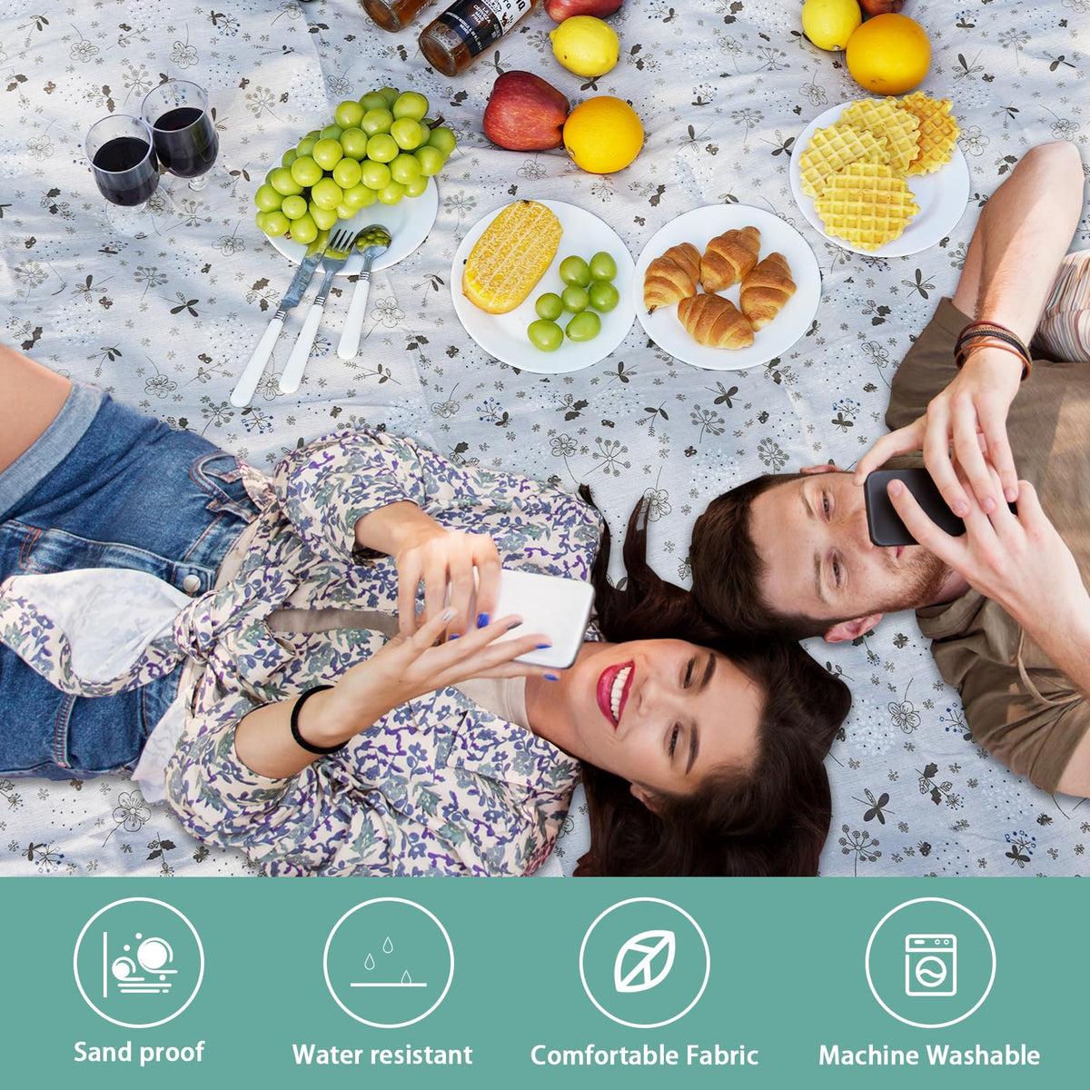 Willow Weave multi-use picnic mat suitable for beach park or backyard gatherings.