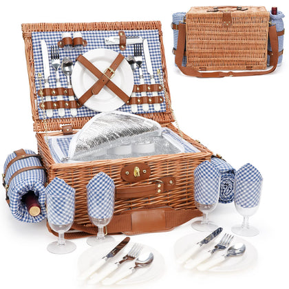 Willow Weave four person picnic basket ready for outdoor meals