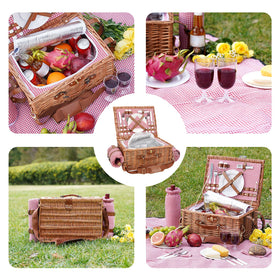 Willow Weave waterproof picnic blanket offers dry seating on damp grass.
