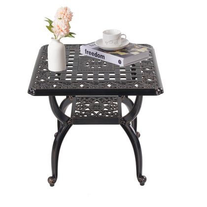 WILOUNGE cast aluminum outdoor side table with copper square finish, weather-resistant surface