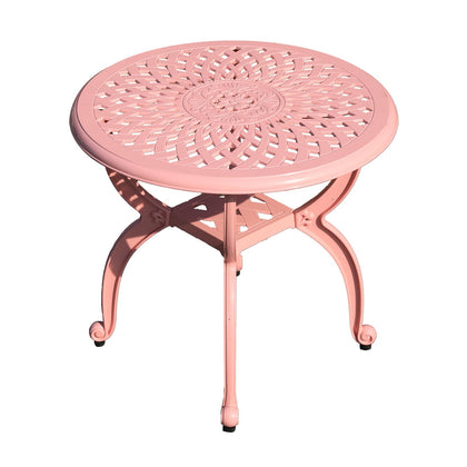WILOUNGE cast aluminum outdoor side table in pink round top enhances patio decor and resists rust.