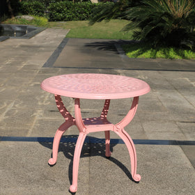 WILOUNGE elegant pink round table complements porches and balconies with subtle charm.