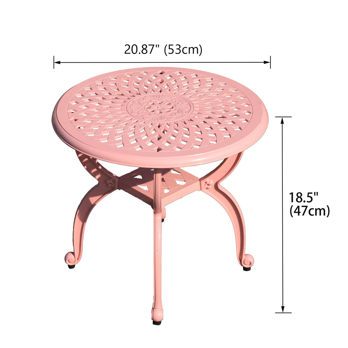 WILOUNGE pink round table with four stable legs for all-weather use.