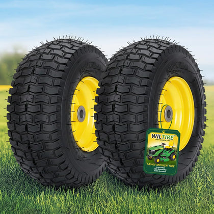 Wiltire 13x5.00-6 tire assembly on a mower wheel for quick replacement
