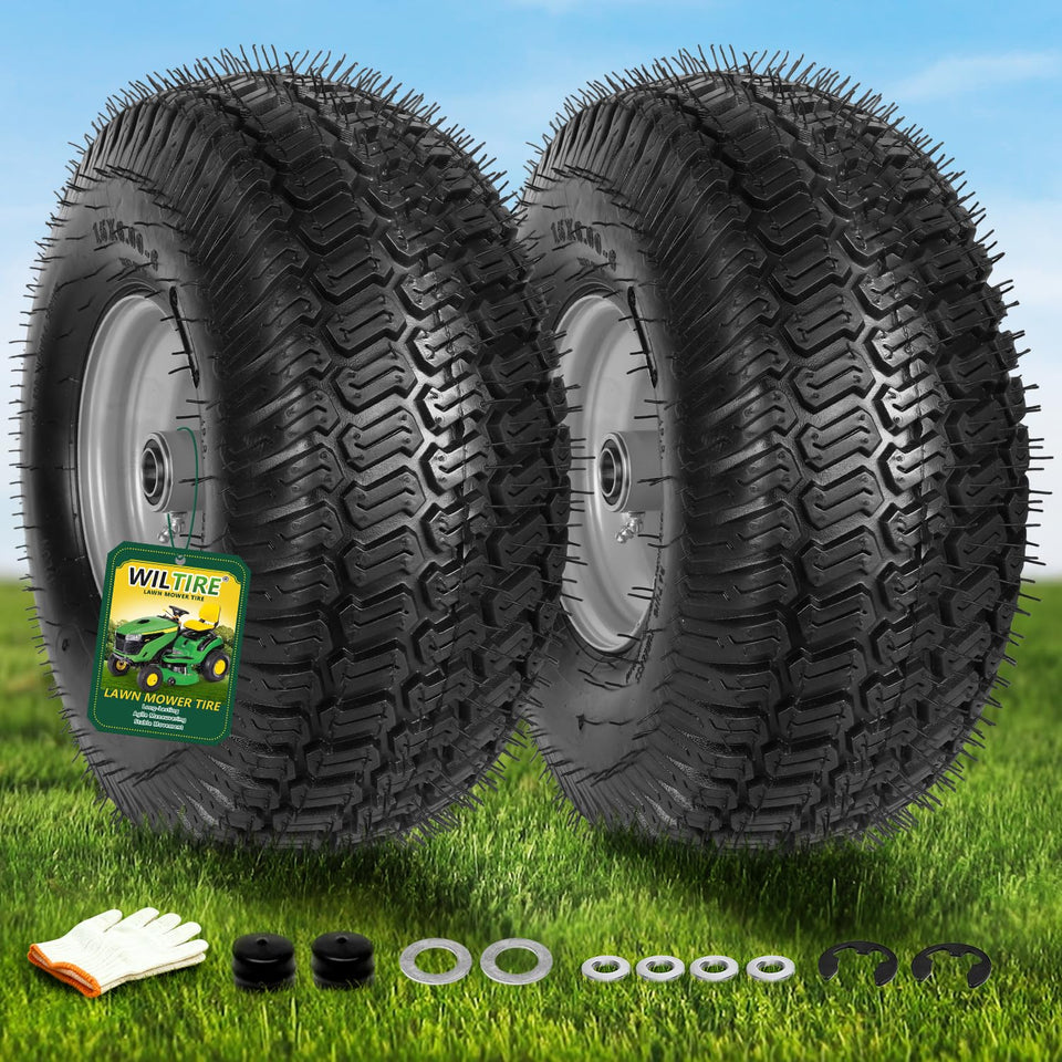Wiltire 15x6.00-6 NHS front tire with offset hub for easy replacement