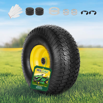 Wiltire 15x6 front tire and wheel assembly for reliable front traction on riding mowers