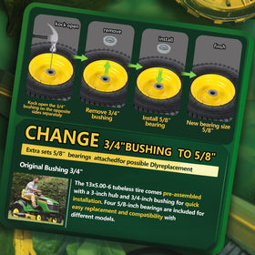 Wiltire tire fitting with common riding mowers for broad compatibility