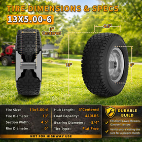 Wiltire flat-free tire wheel rim closeup shows durable construction for lawn equipment