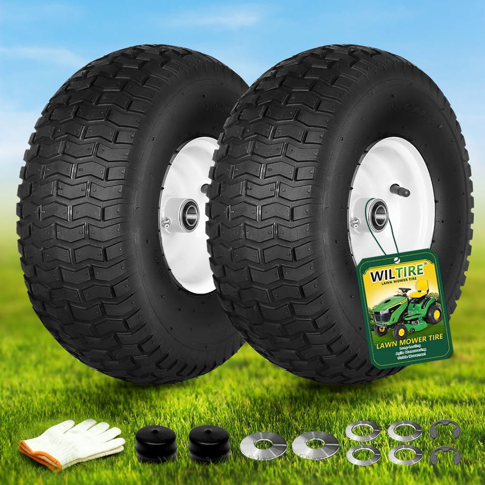 Wiltire front tire assembly 15x6-00-6 enhances front traction for riding mowers.