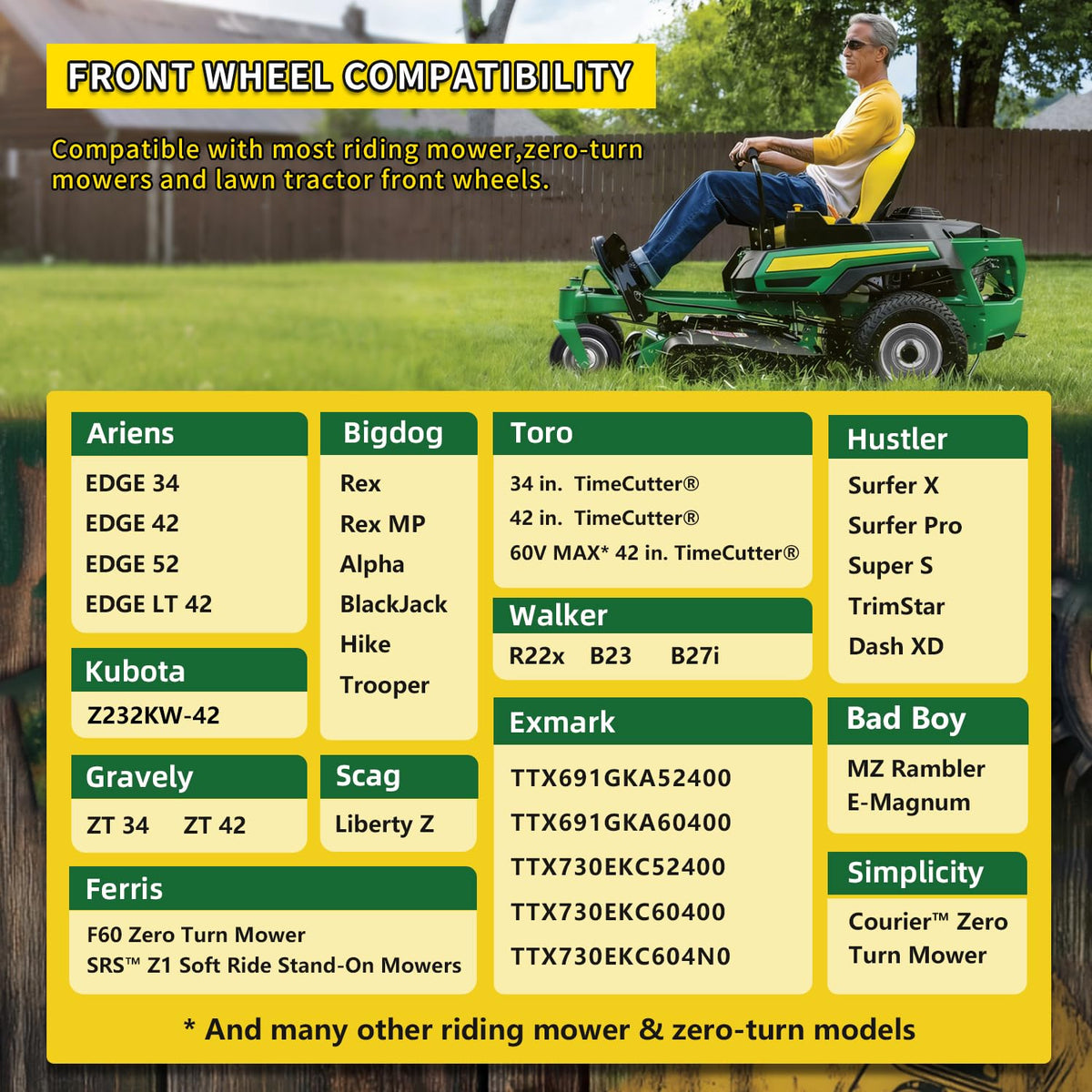  Wiltire front tire compatible with John Deere, Craftsman, Toro mowers.