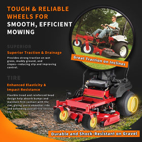 Puncture-proof solid PU tire eliminates flats for maintenance-free mowing