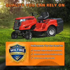 Wiltire ready-to-mow set installed on a riding lawn mower