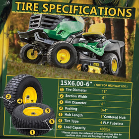 Wiltire tubeless 4-ply tire with 15x6-00-6 design for mowers