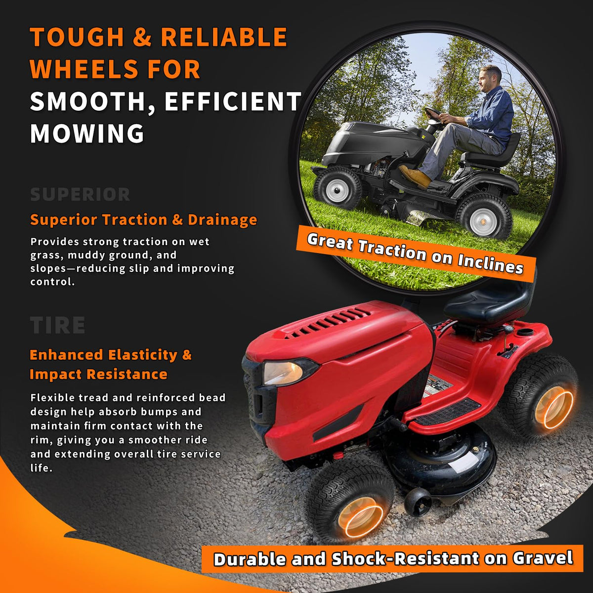 Wiltire turf-friendly tread close-up showing grass-safe traction