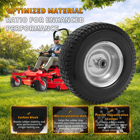 Wiltire turf-friendly tread design minimizes lawn damage and improves traction