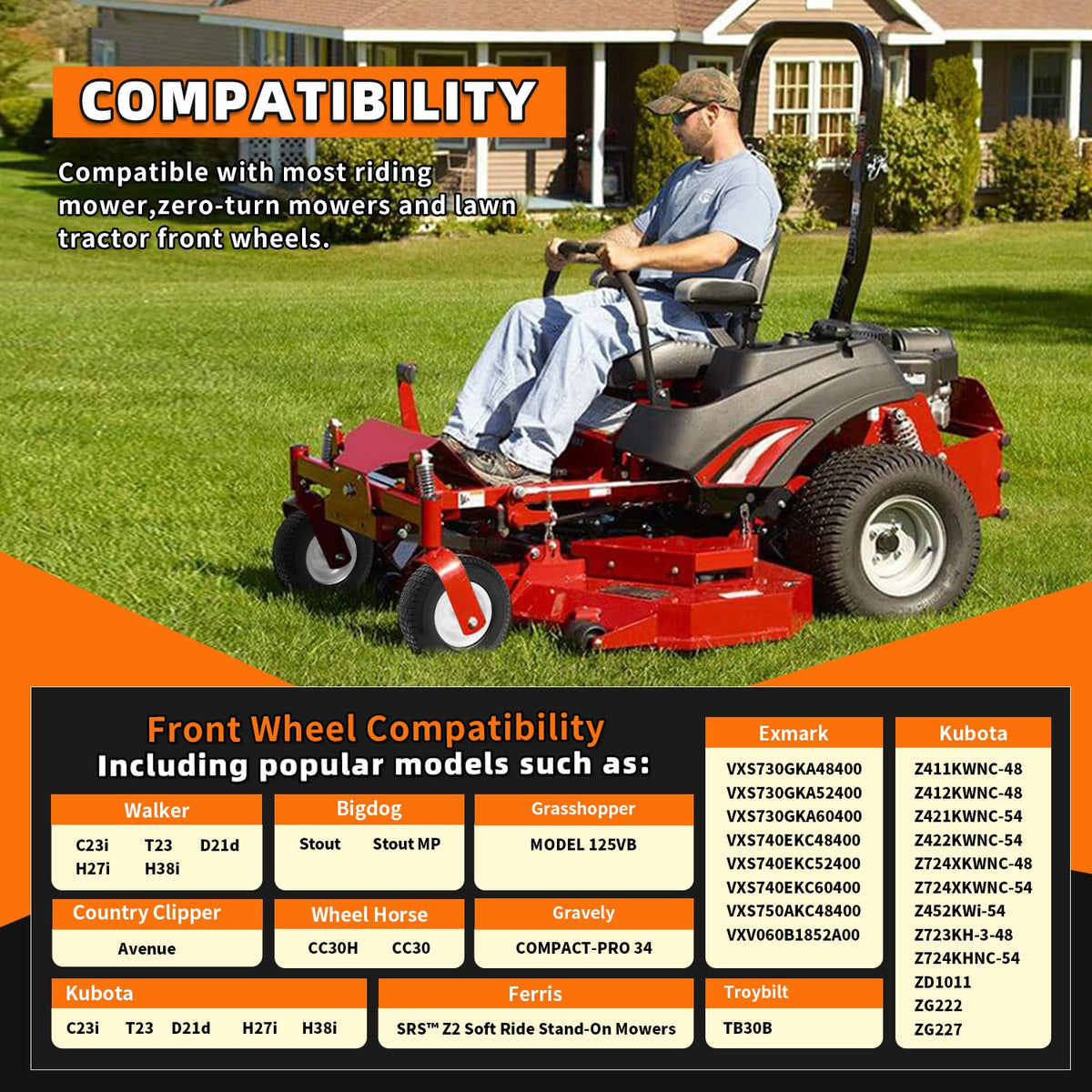 Wide compatibility with most riding mowers and standard axles for replacement