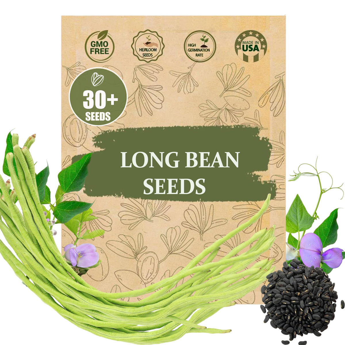 Wily Fox yard-long bean seeds package with high germination potential for thriving garden.