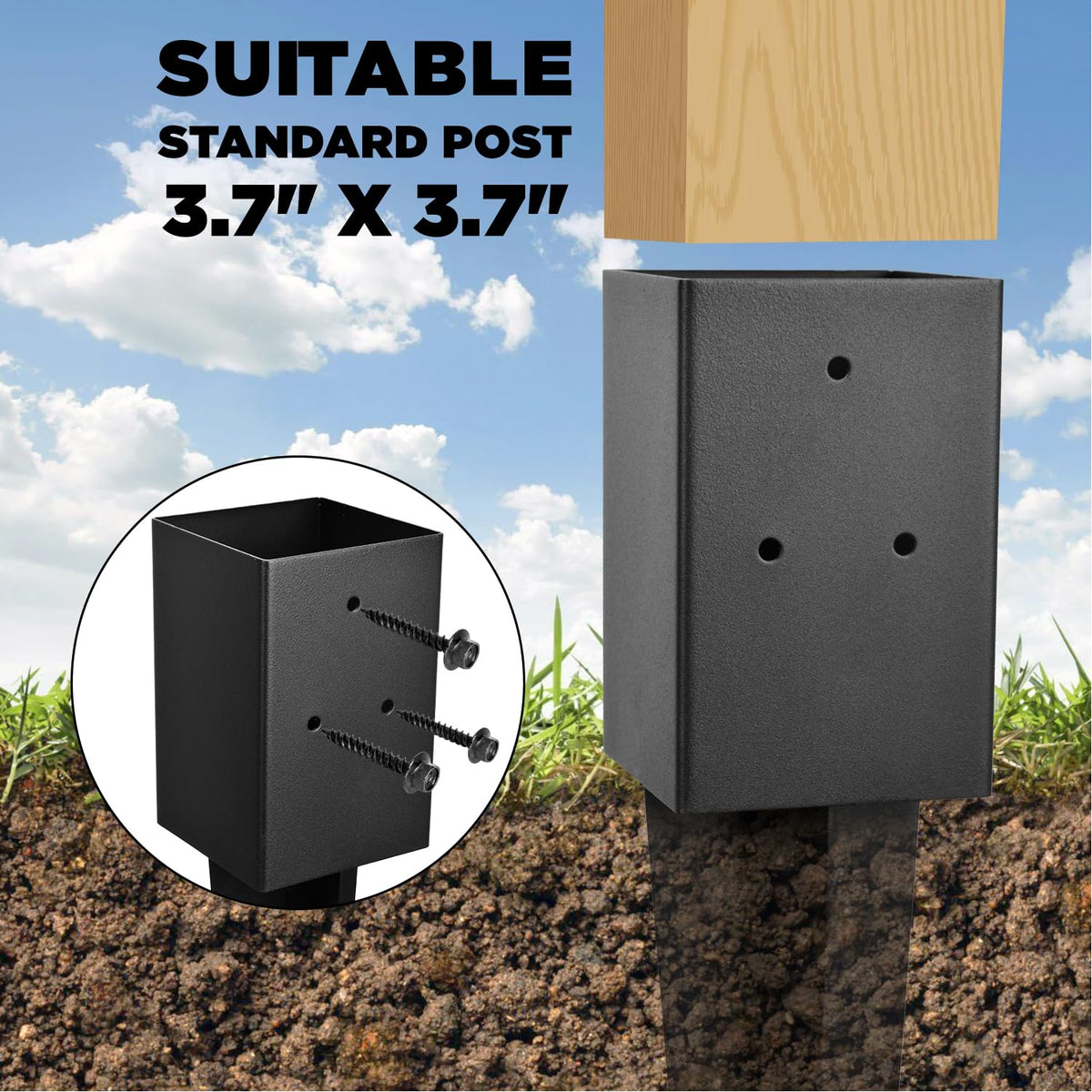 WIMART ground spike close-up shows quick no-dig setup.