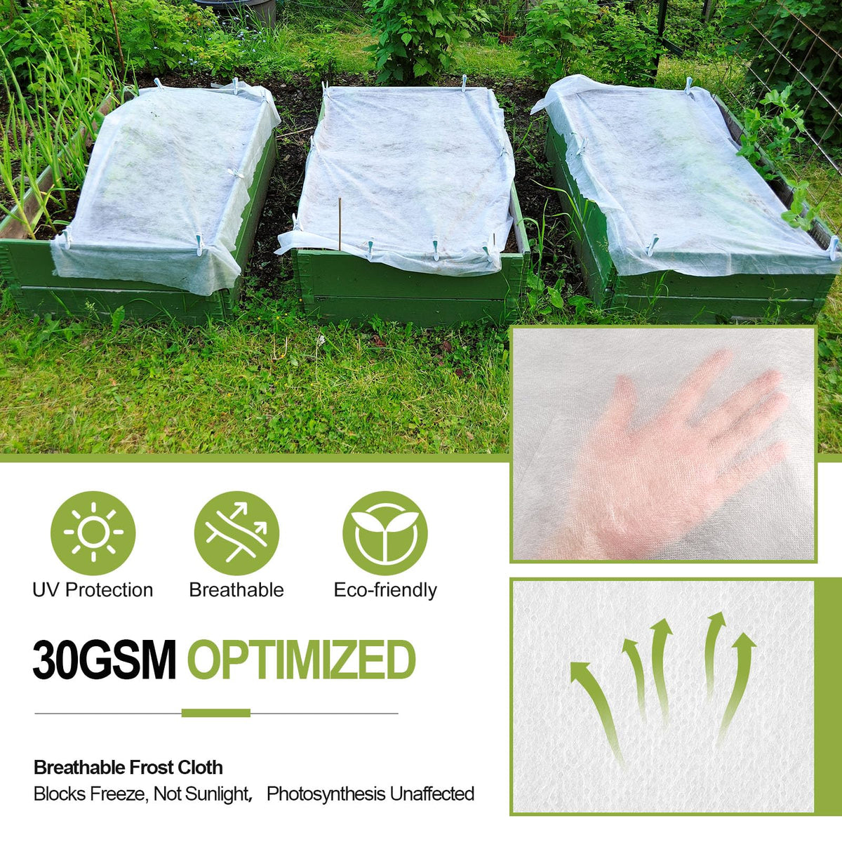 WiMas thickened PP fabric shields crops from cold while letting light through