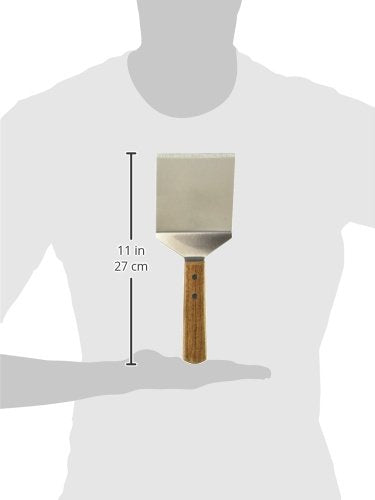 Winco TN46 offset-handle griddle turner keeps hands away from heat during cooking.
