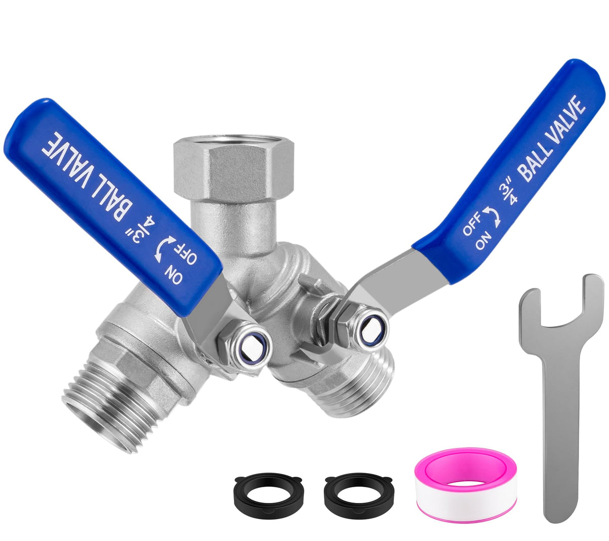 Windblowgrass 304 stainless steel two way hose splitter for outdoor use.