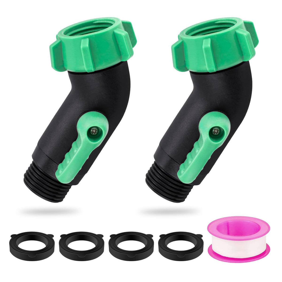 Windblowgrass 45-degree hose elbow connector prevents kinking and eases placement.