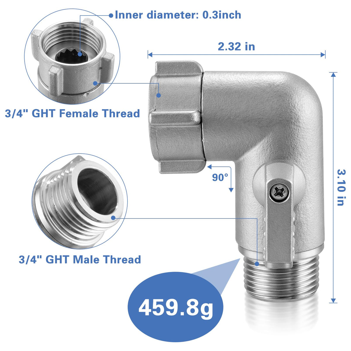 Windblowgrass 90 degree hose elbow with shut off valve for easy flow control