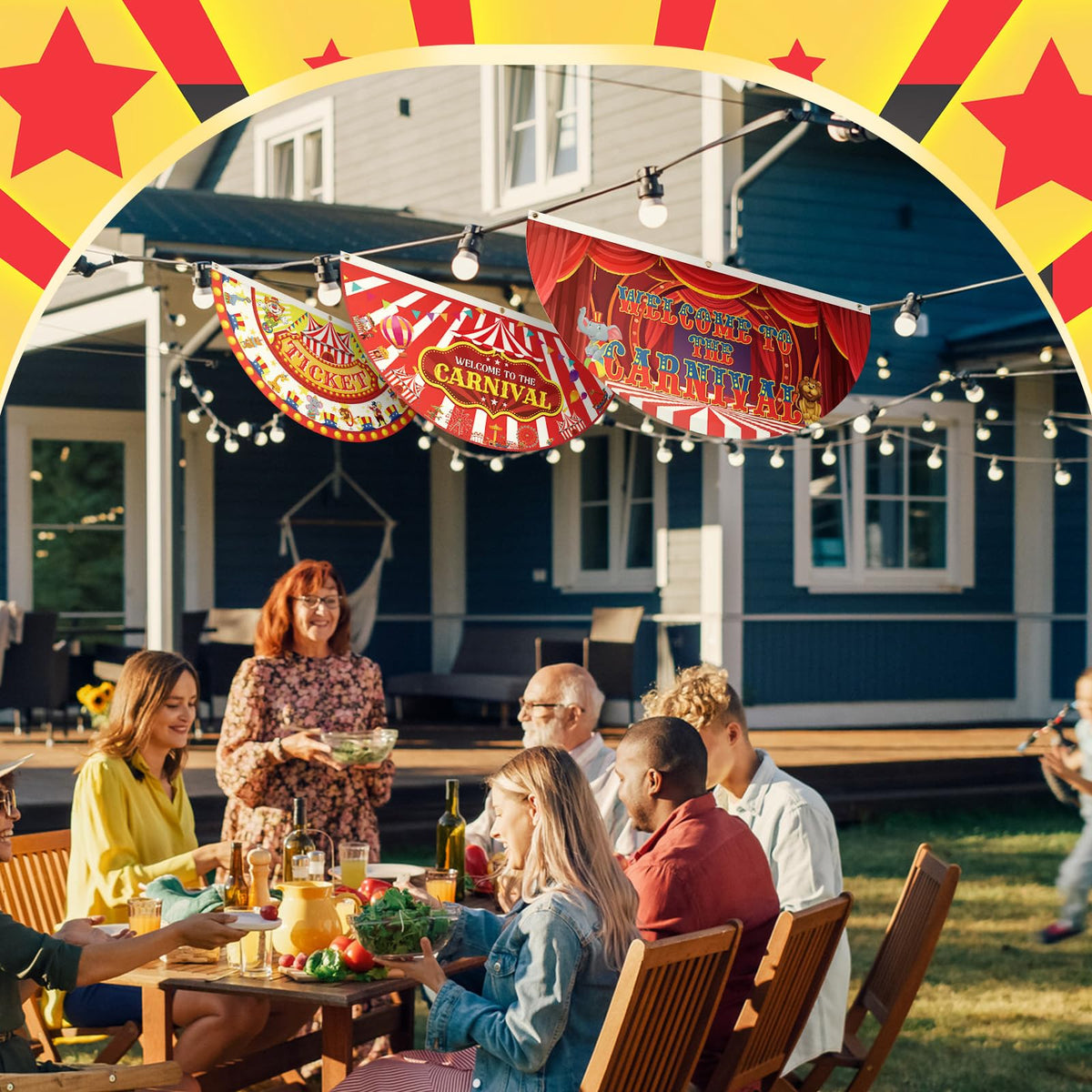 Windkream yard decor carnival flags create festive ambience in gardens and gates.