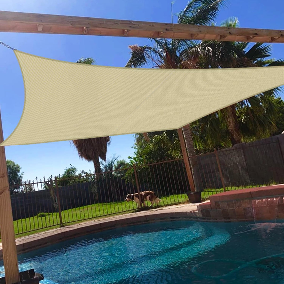 Windscreen4less 12x14 beige shade sail over outdoor patio for sun protection