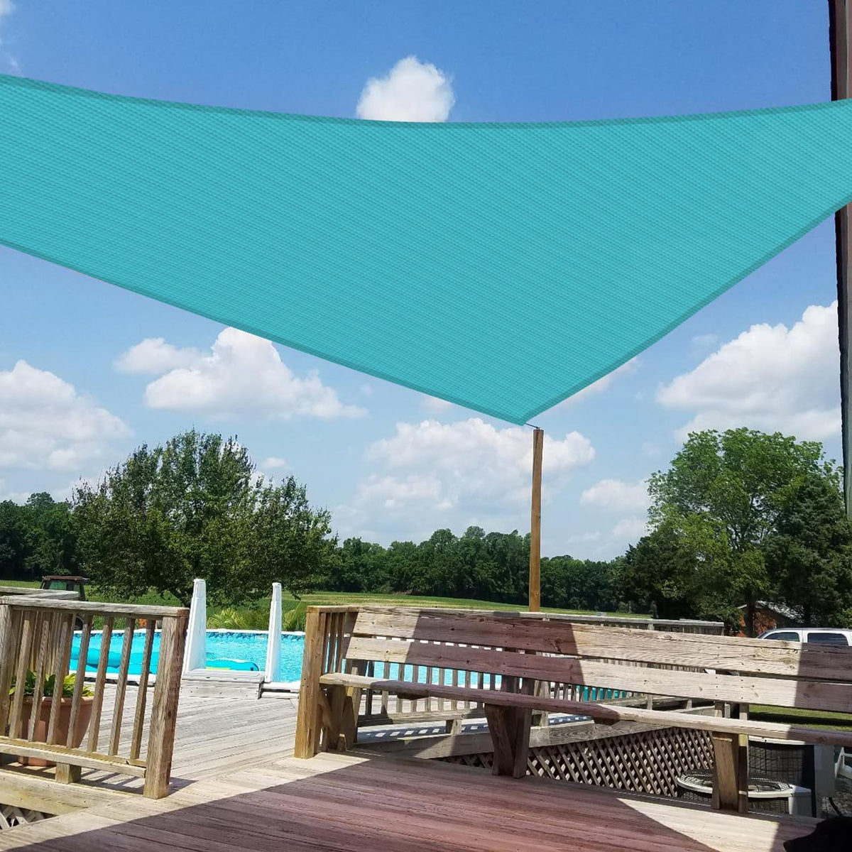 Windscreen4less shade sail in backyard porch and deck setup
