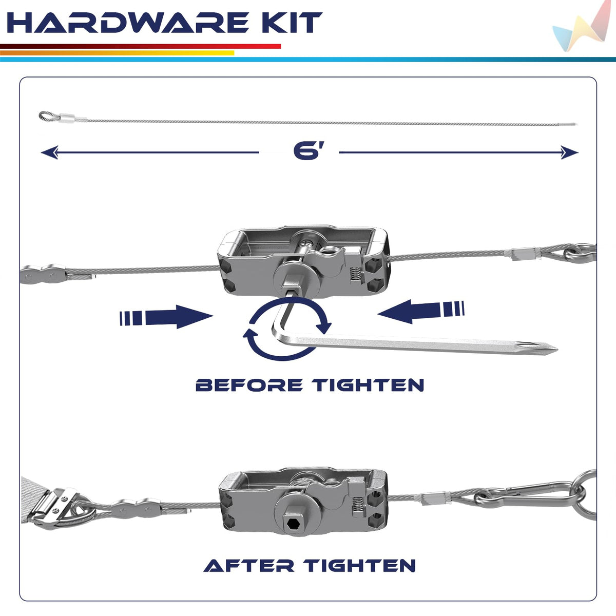 Windscreen4less 6-foot wire cables provide secure support for shade sails.