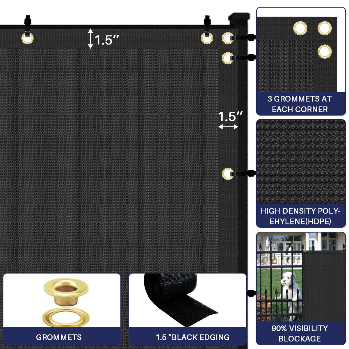 Windscreen4less breathable polyethylene fabric with elastic edges for durable privacy
