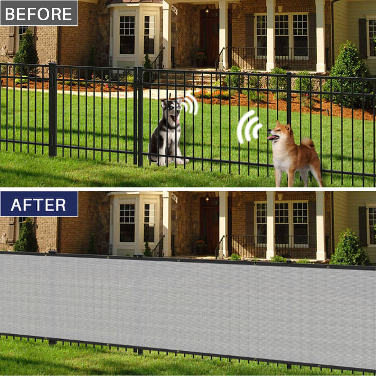 Light grey Windscreen4Less screen mounted on fence for discreet backyards