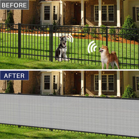 Light grey Windscreen4Less screen mounted on fence for discreet backyards