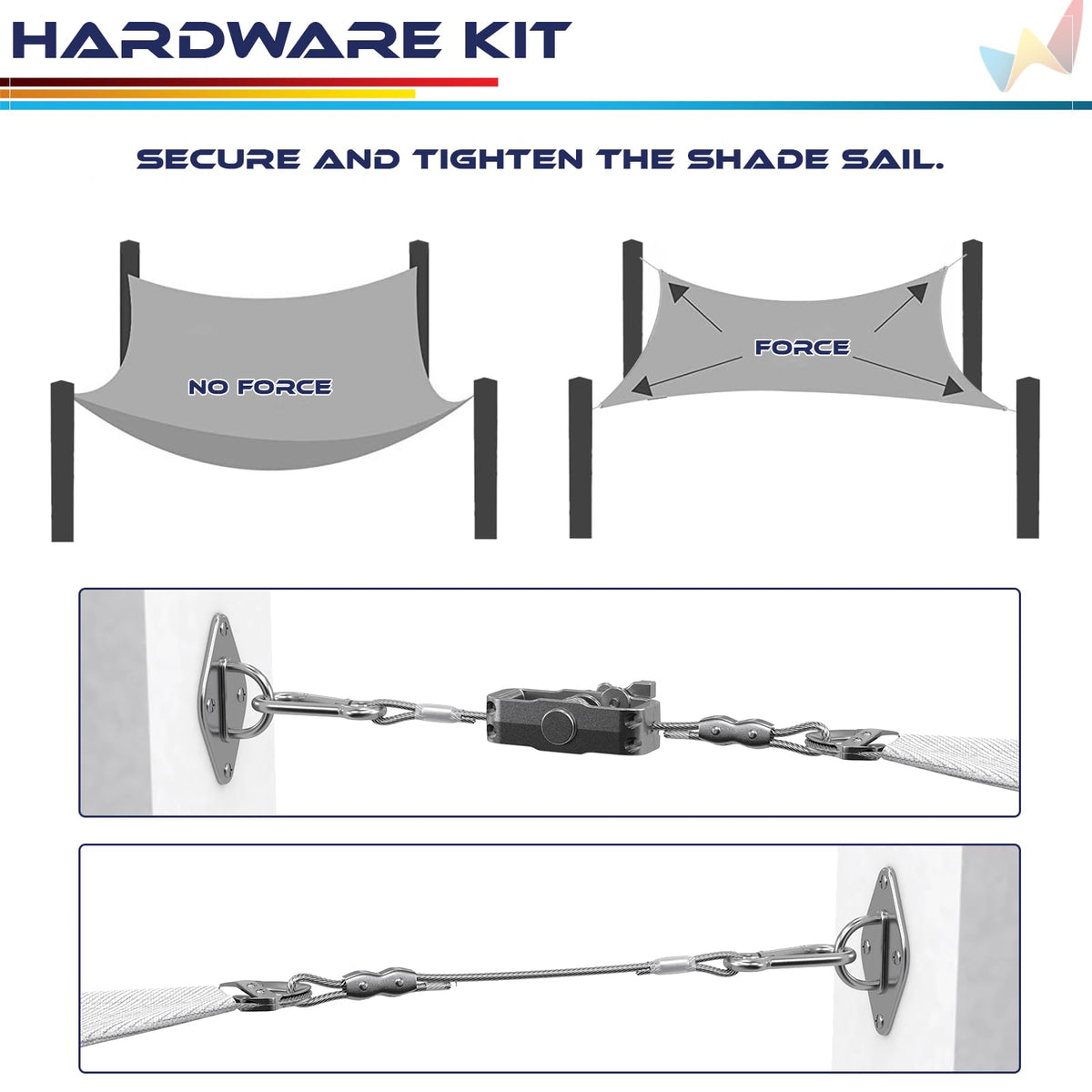 Windscreen4less pad eyes offer durable mounting points for shade installations.