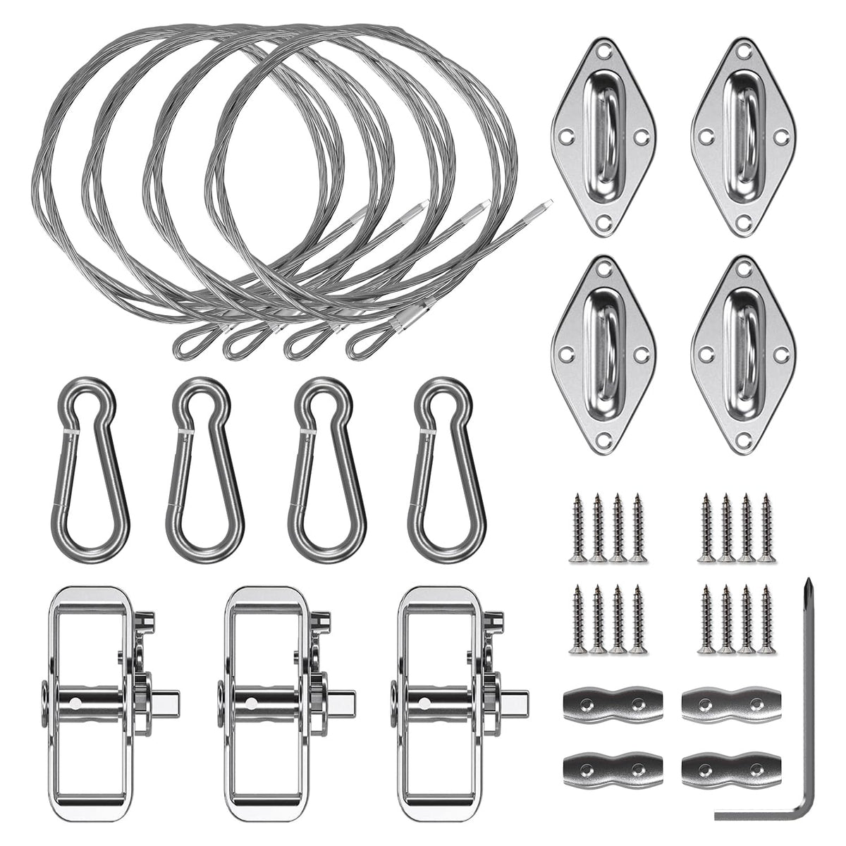 Windscreen4less sun shade hardware kit packaging for rectangle shade sail projects.