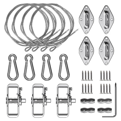 Windscreen4less sun shade hardware kit packaging for rectangle shade sail projects.