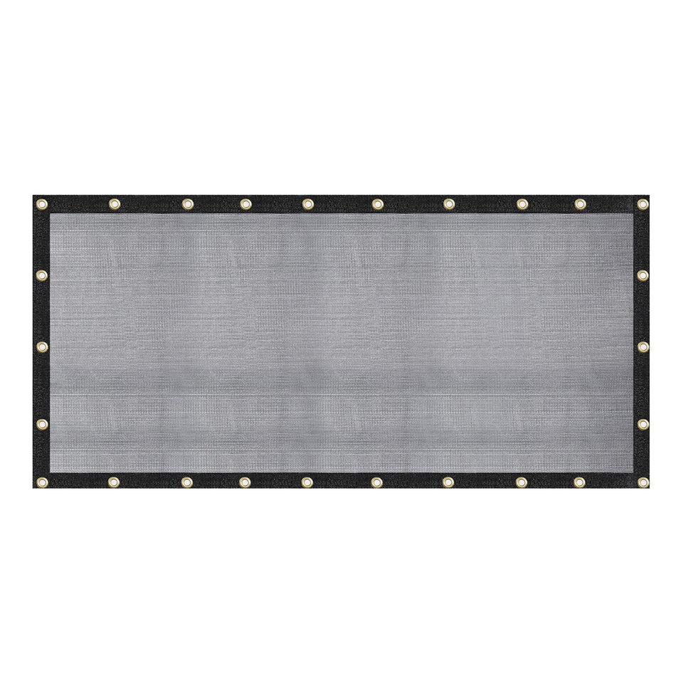 WindscreenSupplyCo heavy-duty black mesh tarp with grommets for versatile outdoor shading
