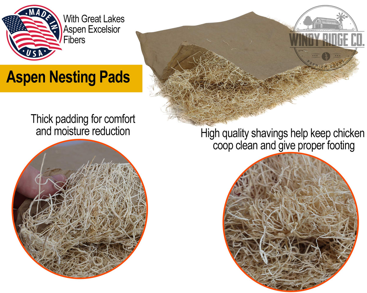 Windy Ridge Co. Aspen Excelsior nesting pad 13x13 pack opening demonstrates easy setup for clean eggs.