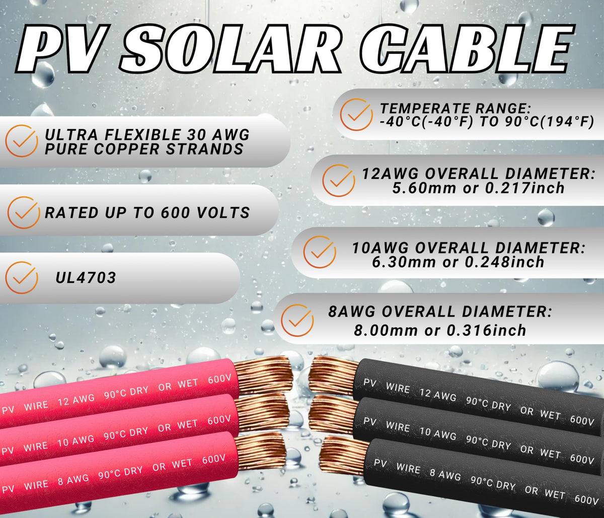 WindyNation 10AWG black PV extension cable for durable DC connections