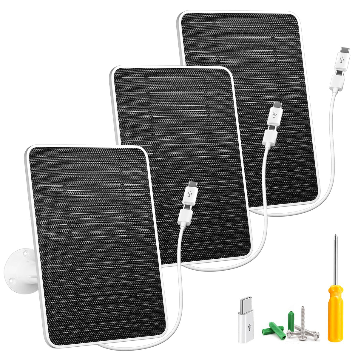 WININMETA solar panel micro USB port powering a security camera in bright sun.