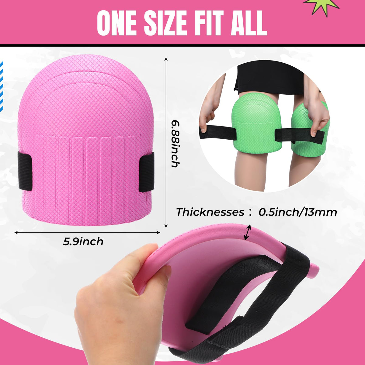 WinnerWhy pink knee pads showing adjustable straps for universal fit