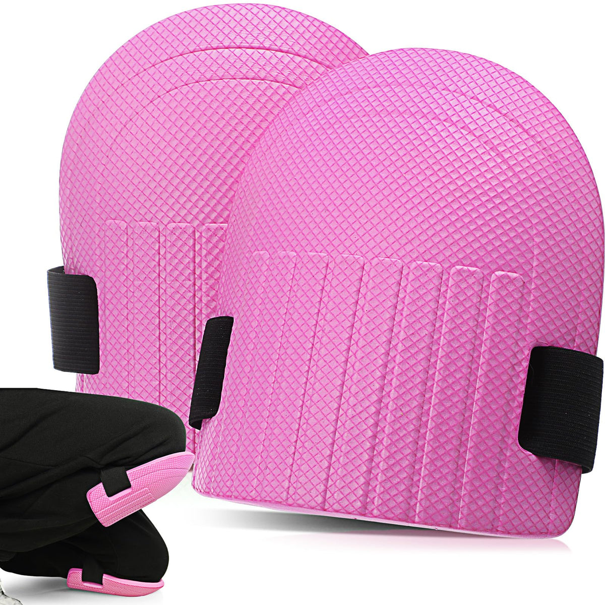 WinnerWhy pink gardening knee pads with lightweight foam padding, front view