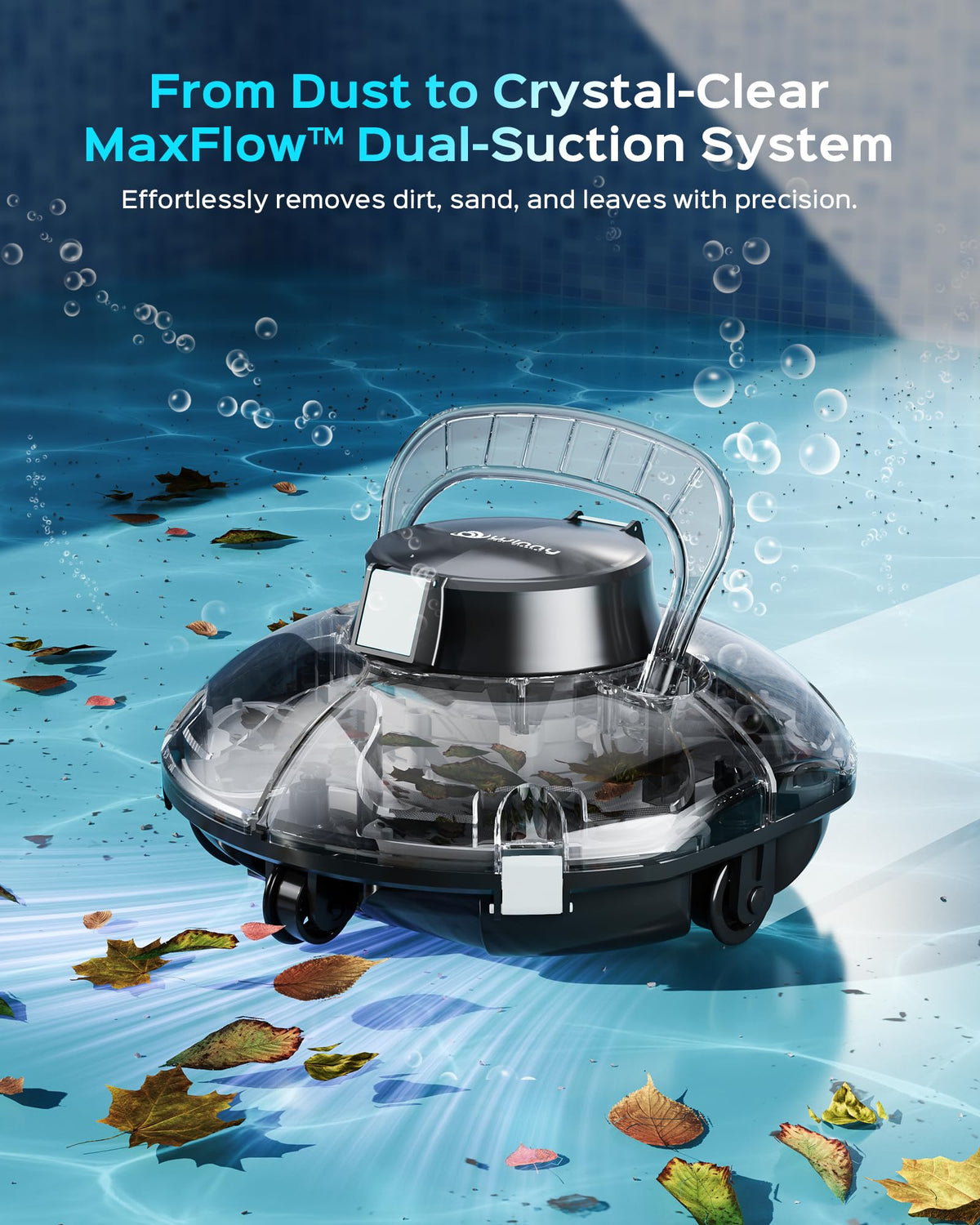 WINNY Pool Cleaner 180μm filtration traps fine silt and debris.