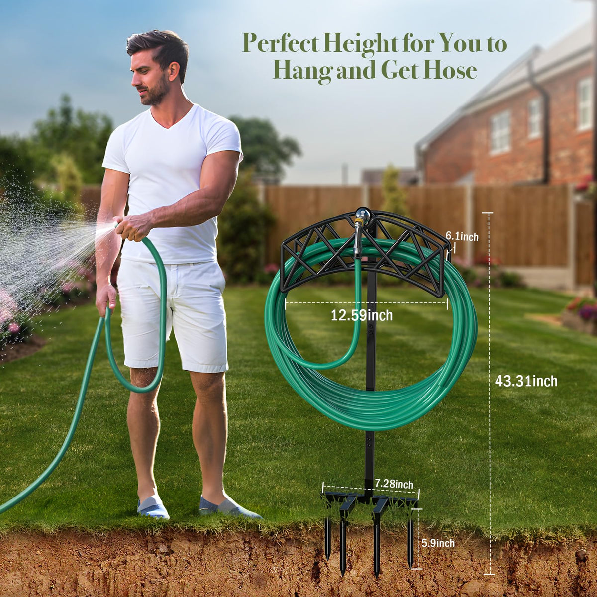 Winpull freestanding outdoor hose holder fits any yard or patio area.