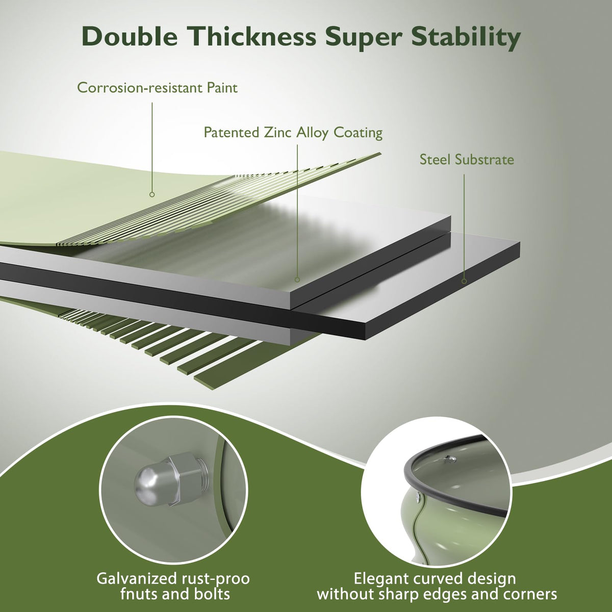 Galvanized metal round bed with anti-rust coating ready for outdoor use.
