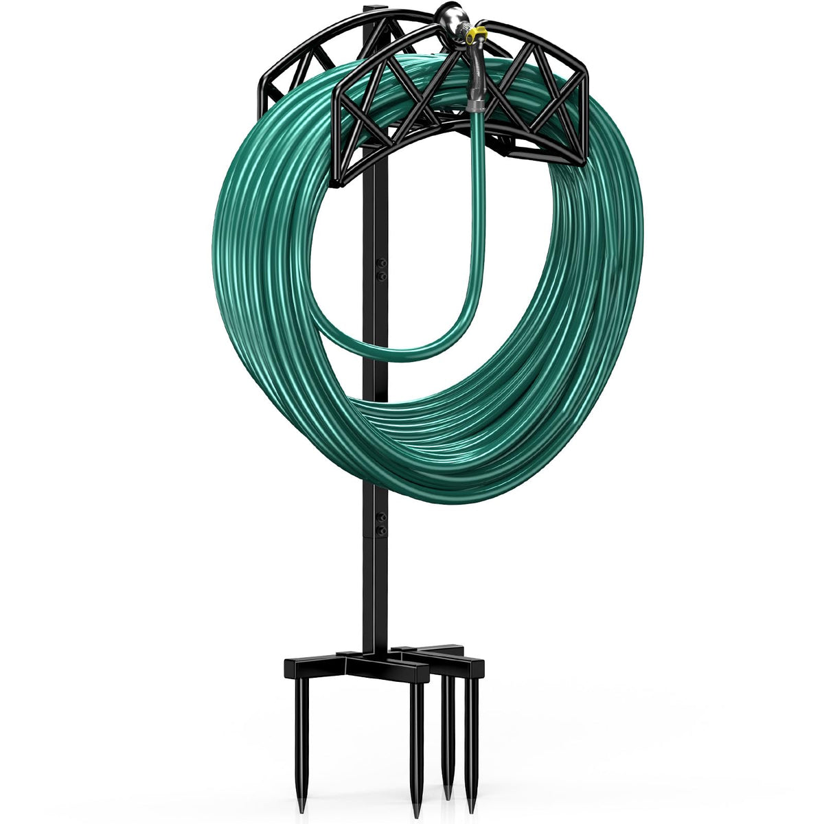 Winpull hose holder with a stable base for secure outdoor placement.