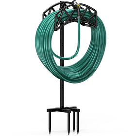 Winpull hose holder with a stable base for secure outdoor placement.