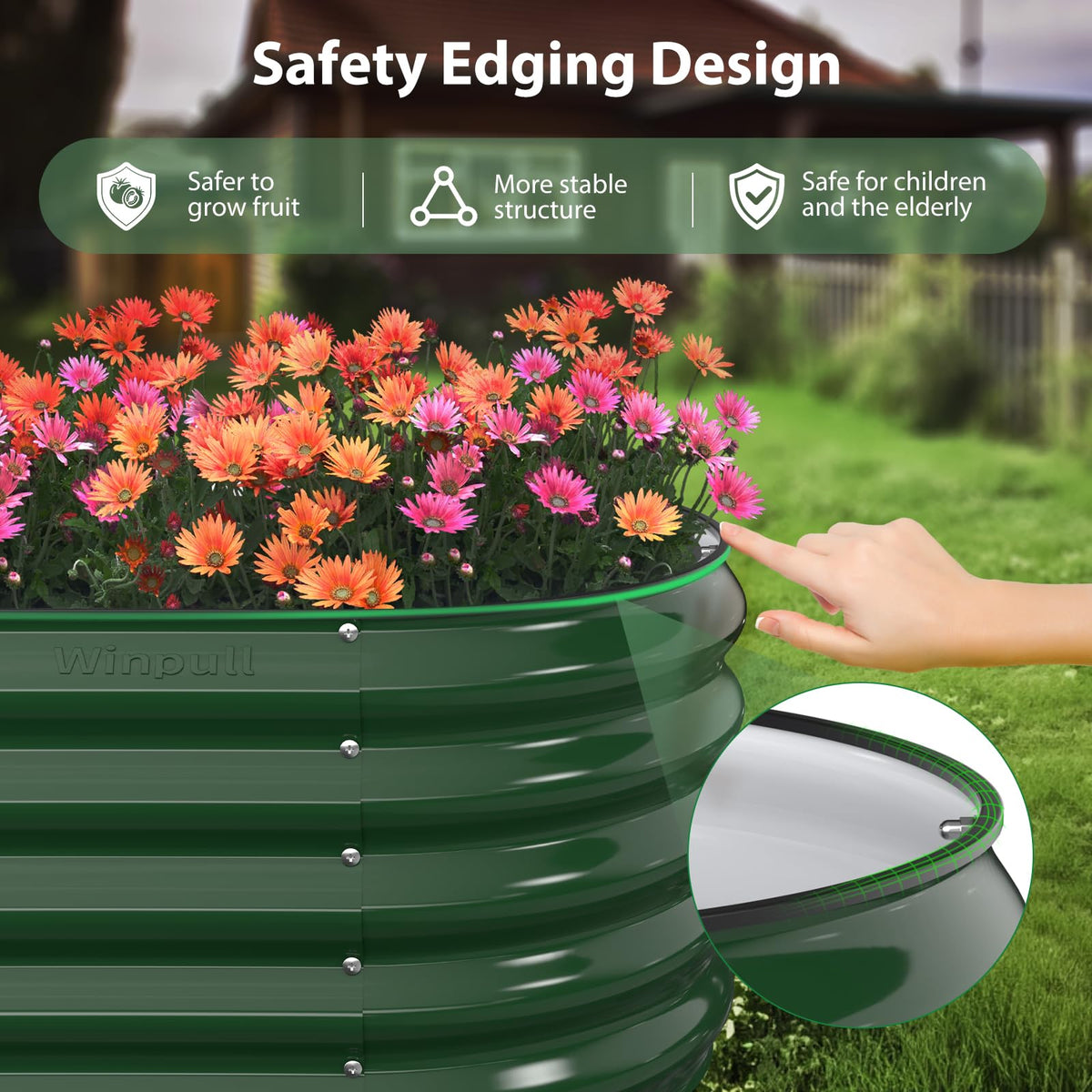 Close-up of Winpull oval safety-edge with protective rubber