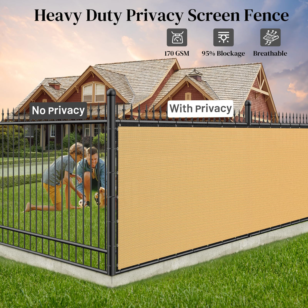 Winpull privacy screen installed on a chain-link fence